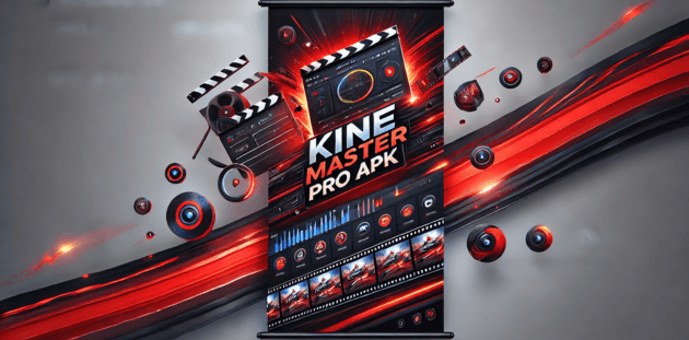 High-quality promotional banner for KineMaster Pro APK, featuring video editing tools and effects.